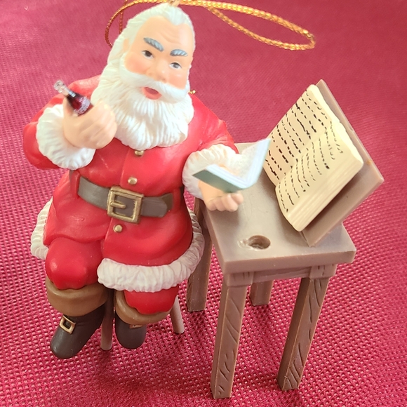 Coca Cola Santa Ornament with Red Suit and Book - Picture 1 of 4
